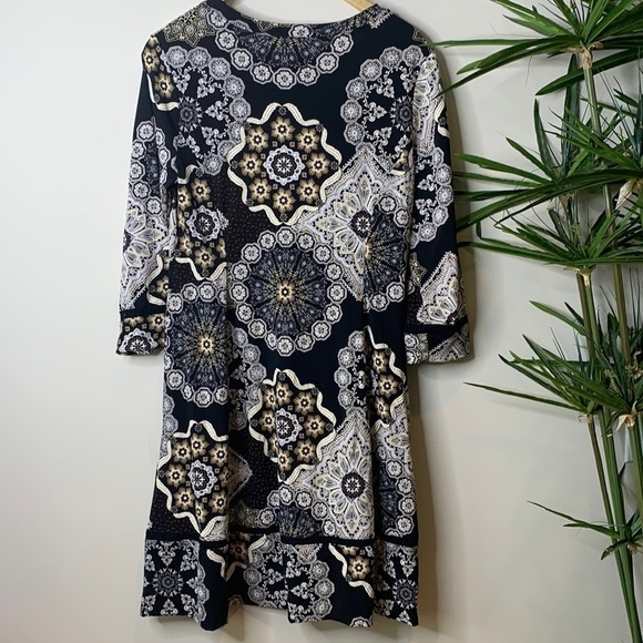 Signature Robbie Lee | Navy Elbow Sleeve Pocket Round Neck Graphic Print Dress L - Picture 17 of 17